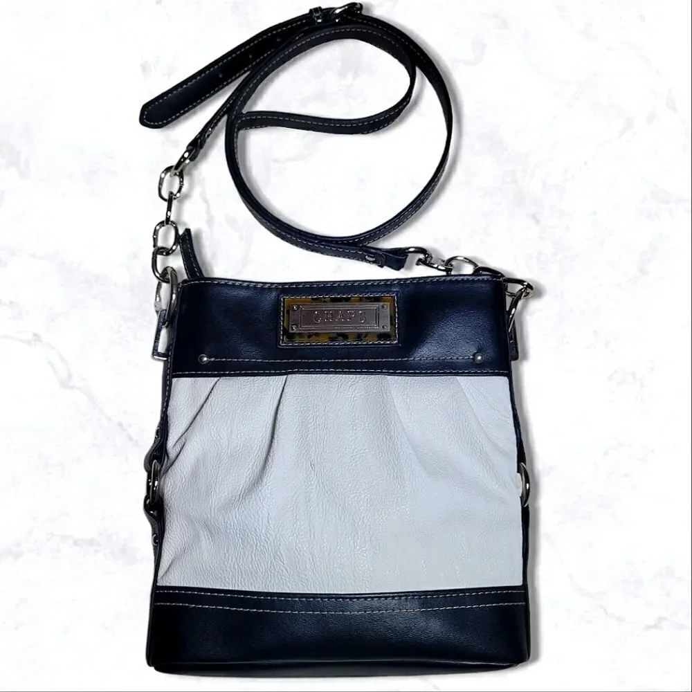 Chaps Colorblock Black & White Faux Leather Crossbody